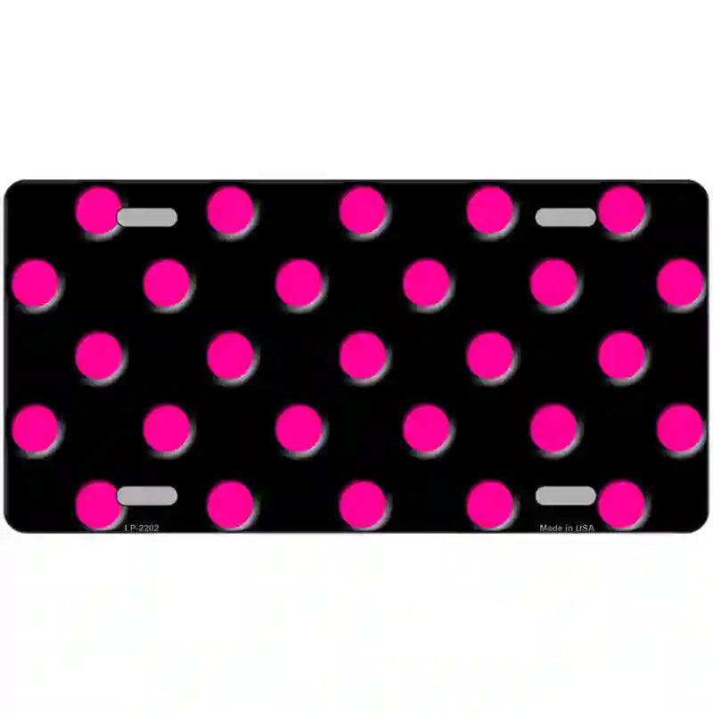 Hot Pink Polka Dots Black Metal Novelty License Plate 12" x 6" (LP)