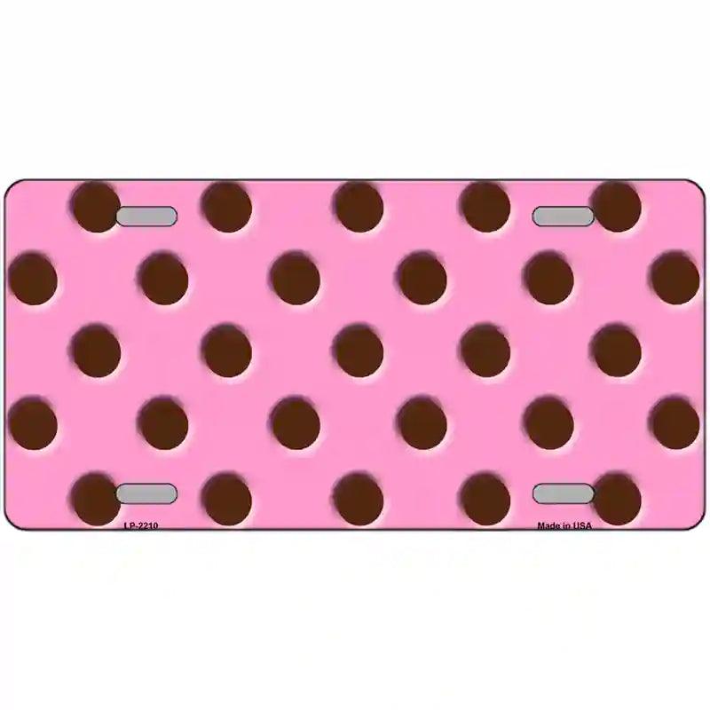 Chocolate Brown Polka Dots Pink Metal Novelty License Plate 12" x 6" (LP)