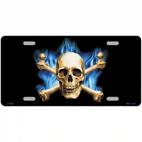 Blue Flame And Crossbones Metal Novelty License Plate 12" x 6" (LP)