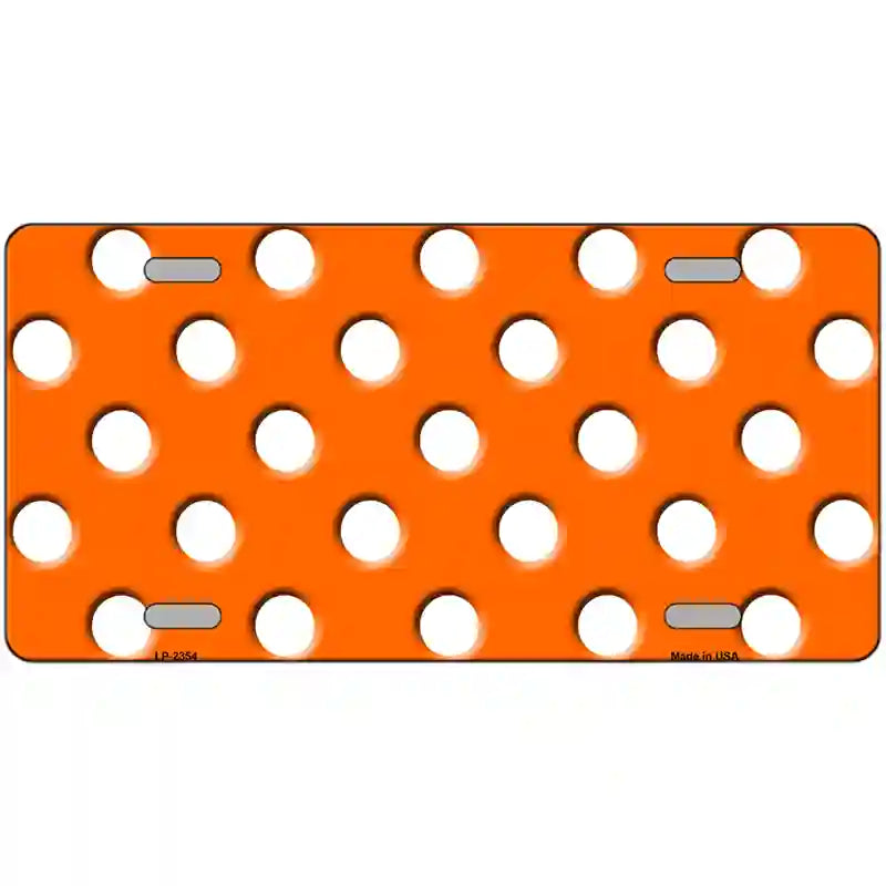 White Polka Dots Orange Metal Novelty License Plate 12" x 6" (LP)