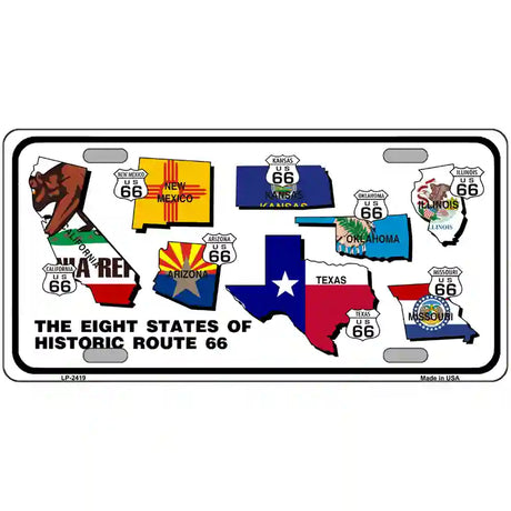 Route 66 Historic 8 Flags Metal Novelty License Plate 12" x 6" (LP)