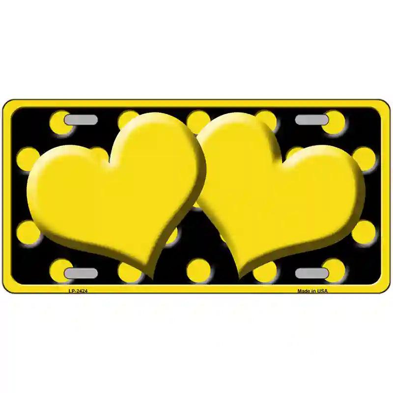 Yellow Black Polka Dot Yellow Center Hearts Novelty License Plate 12" x 6" (LP)
