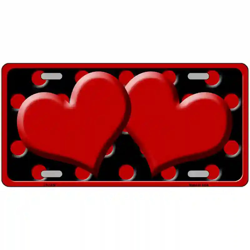 Red Black Polka Dot Red Center Hearts Novelty License Plate 12" x 6" (LP)