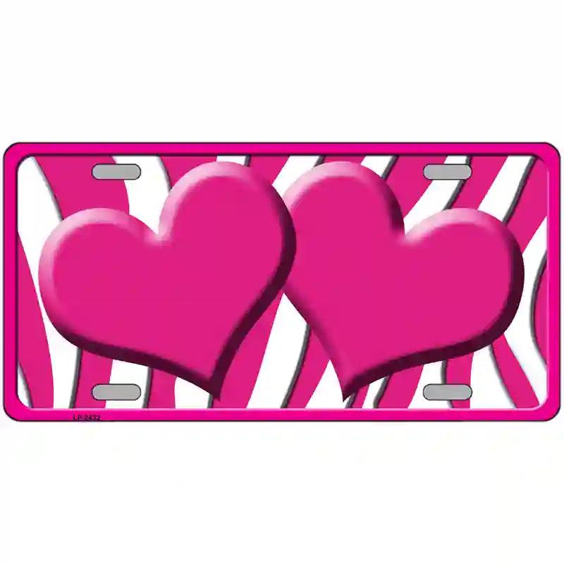 Hot Pink White Zebra Hot Pink Centered Hearts Novelty License Plate 12" x 6" (LP)