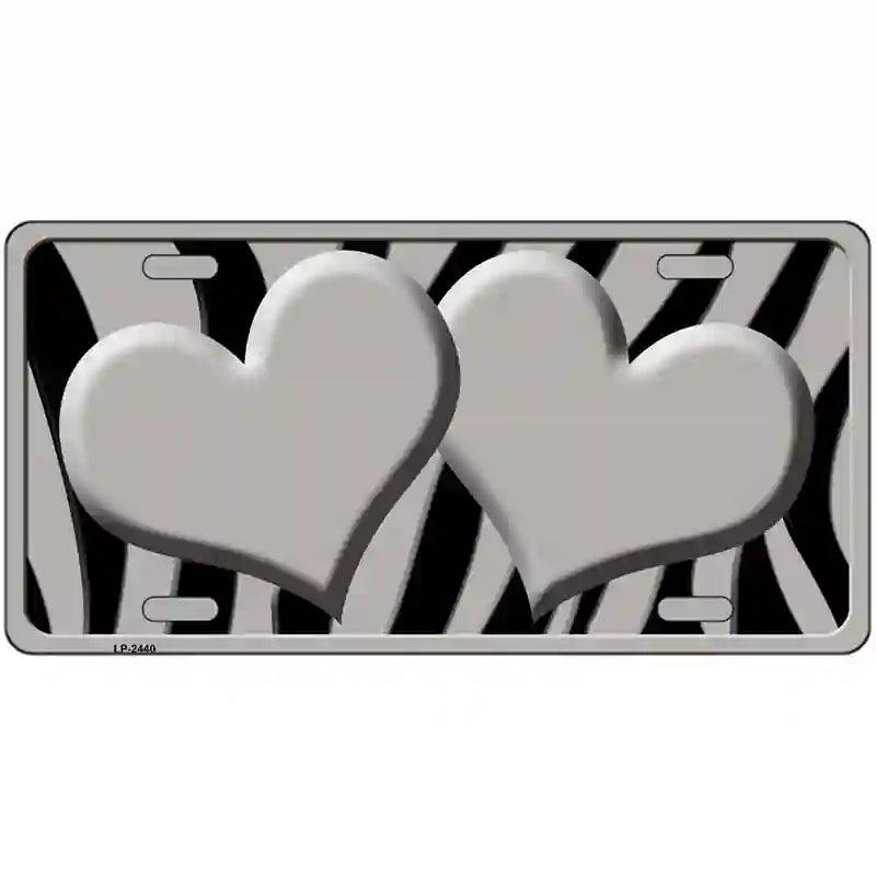 Grey Black Zebra Grey Centered Hearts Novelty License Plate 12" x 6" (LP)