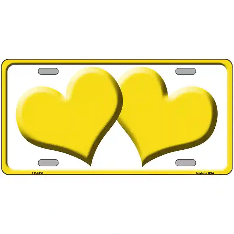 Solid Yellow Centered Hearts White Novelty License Plate 12" x 6" (LP)