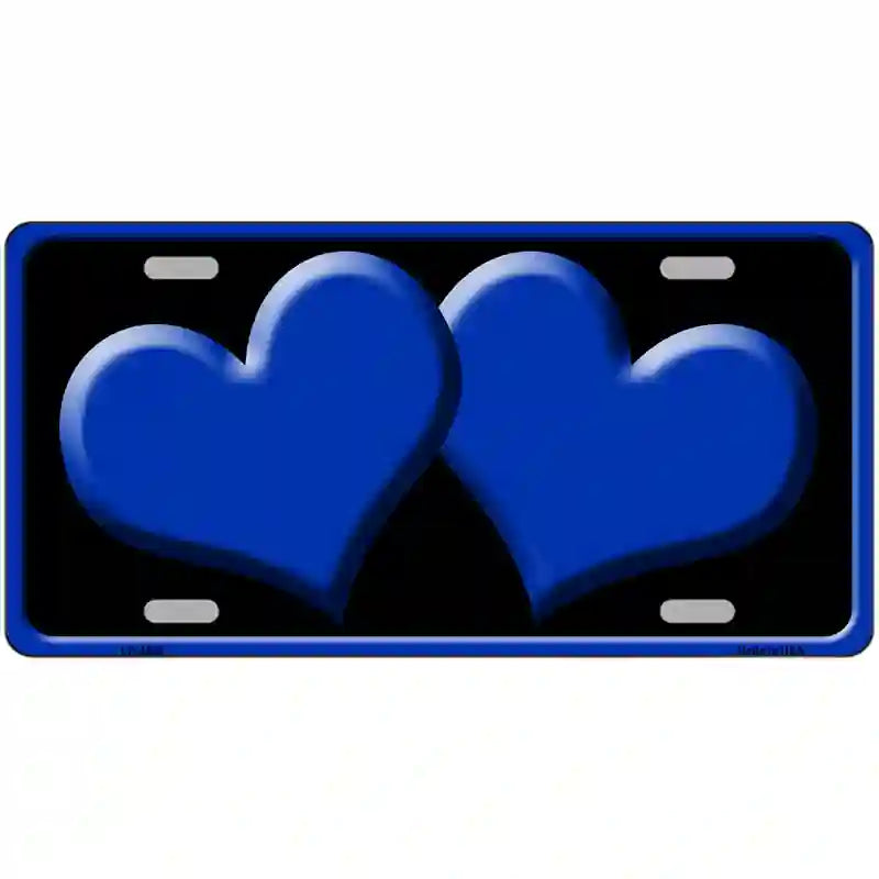 Solid Blue Centered Hearts Black Novelty License Plate 12" x 6" (LP)