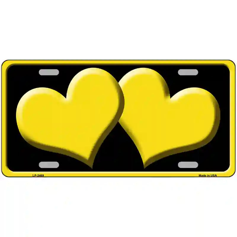 Solid Yellow Centered Hearts Black Novelty License Plate 12" x 6" (LP)