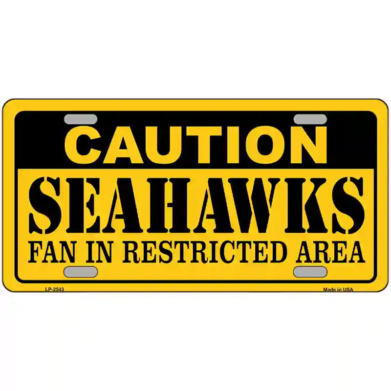 Caution Seahawks Metal Novelty License Plate 12" x 6" (LP)