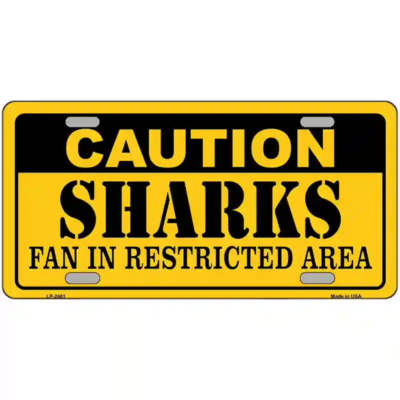 Caution Sharks Metal Novelty License Plate 12" x 6" (LP)