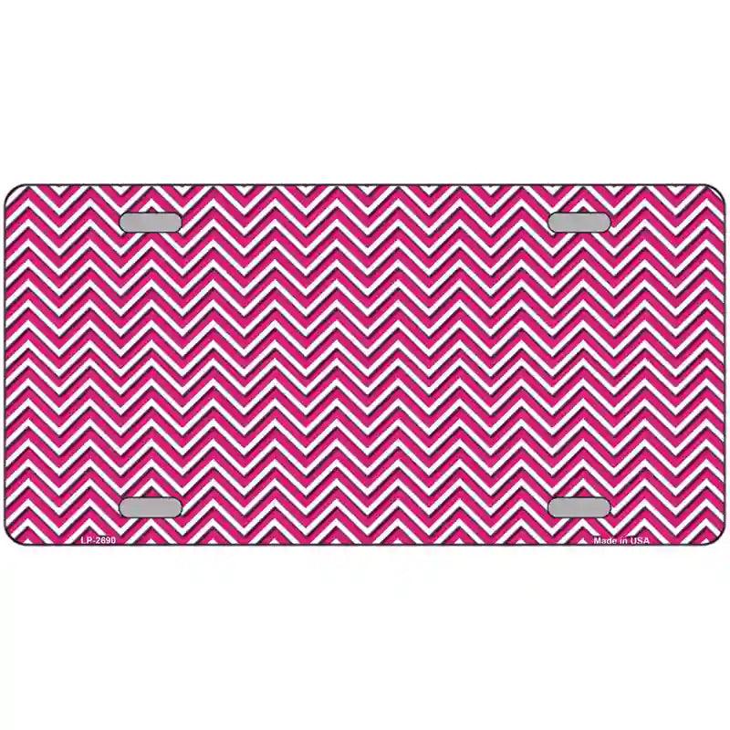 Pink White Chevron Metal Novelty License Plate 12" x 6" (LP)
