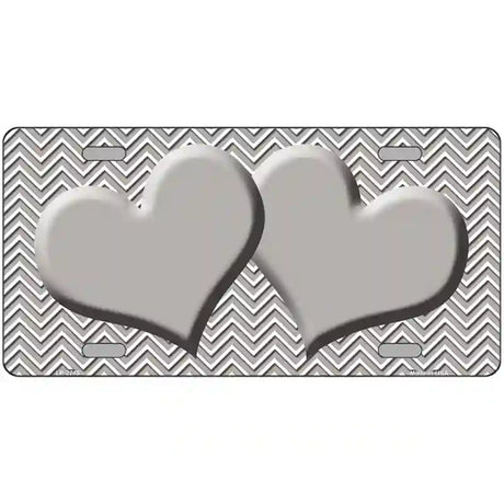 Grey White Chevon Grey Center Hearts Metal Novelty License Plate 12" x 6" (LP)