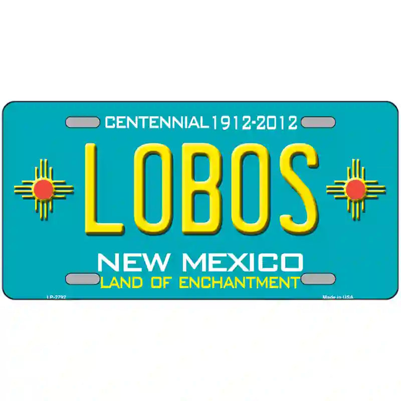 Lobos New Mexico Teal Novelty Metal License Plate 12" x 6" (LP)