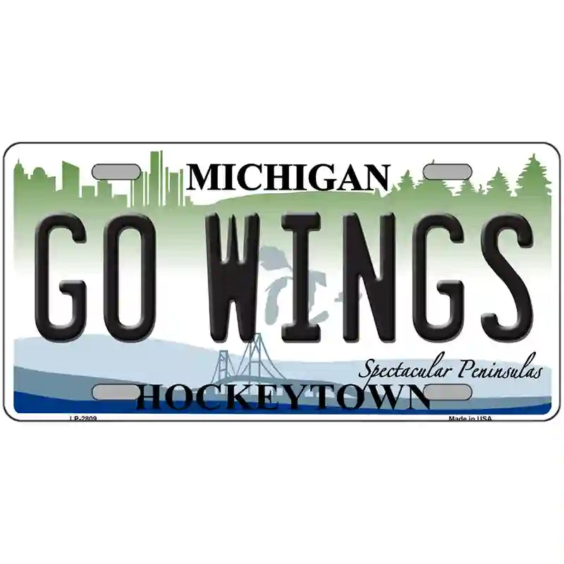 Go Wings Michigan State Metal Novelty License Plate 12" x 6" (LP)