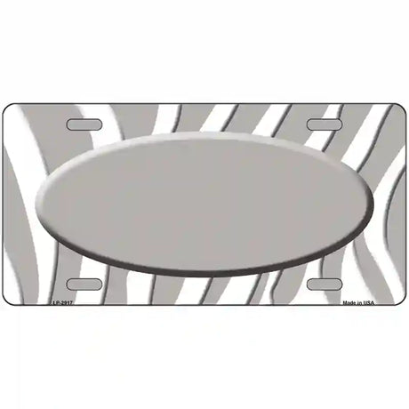 Grey White Zebra Grey Center Oval Metal Novelty License Plate 12" x 6" (LP)