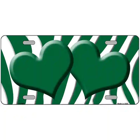 Green White Zebra Green Centered Hearts Novelty License Plate 12" x 6" (LP)