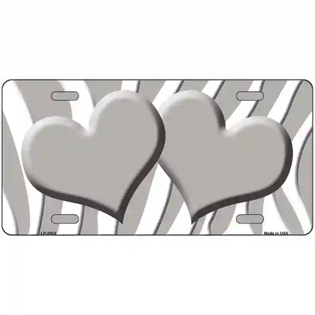 Grey White Zebra Blue Centered Hearts Novelty License Plate 12" x 6" (LP)