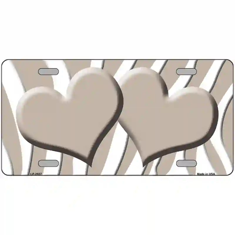 Tan White Zebra Tan Centered Hearts Novelty License Plate 12" x 6" (LP)