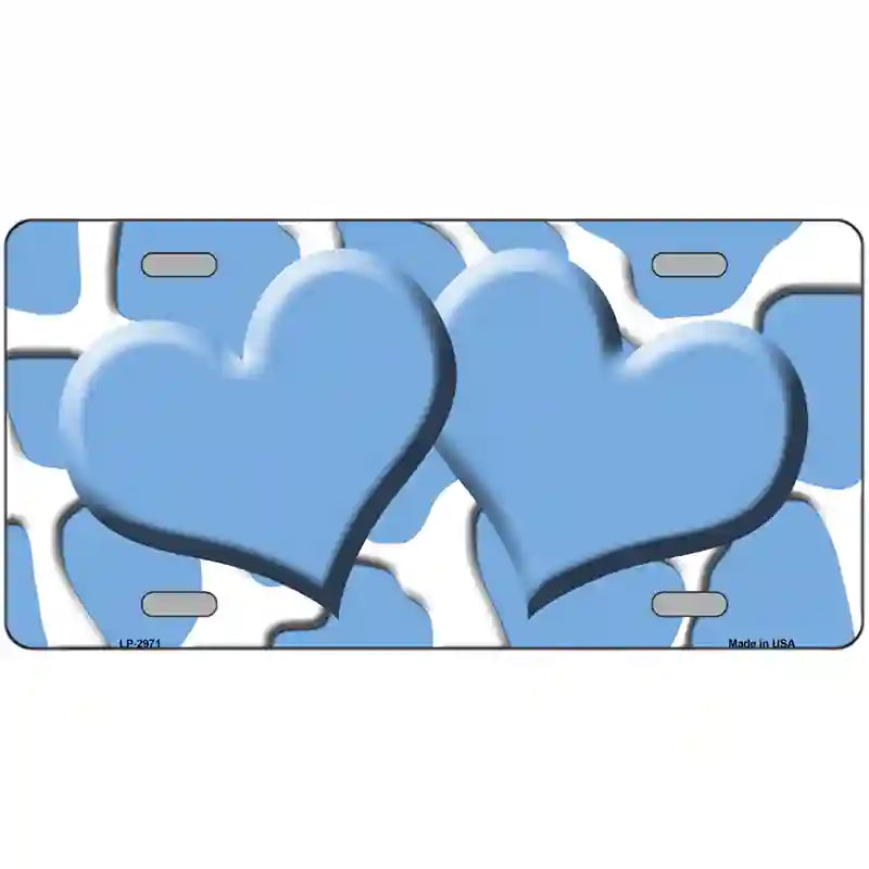 Light Blue White Giraffe Light Blue Centered Hearts Novelty License Plate 12" x 6" (LP)