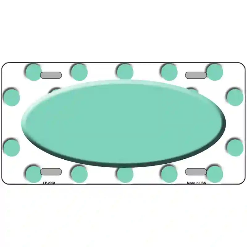 Mint White Polka Dot Teal Center Oval Metal Novelty License Plate 12" x 6" (LP)