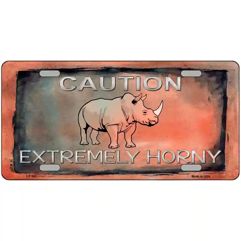 Caution Extremely Horny Metal Novelty License Plate 12" x 6" (LP)