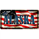 Alaska on American Flag Metal Novelty License Plate 12" x 6" (LP)