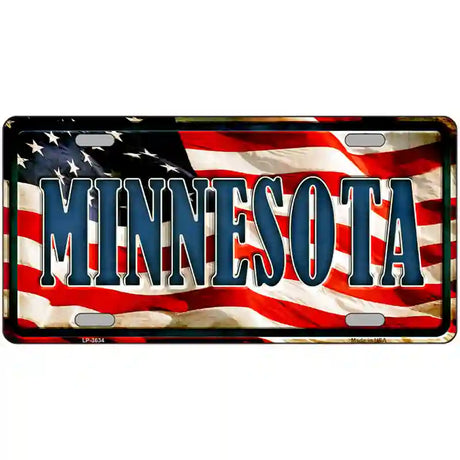 Minnesota on American Flag Metal Novelty License Plate 12" x 6" (LP)