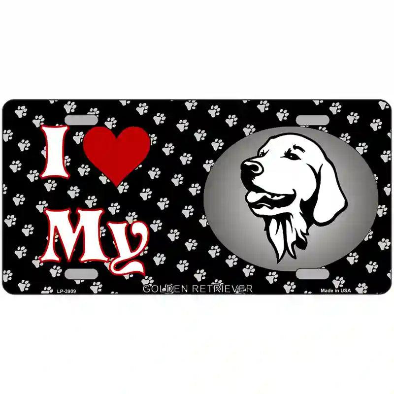 I Love My Golden Retriever Metal Novelty License Plate 12" x 6" (LP)