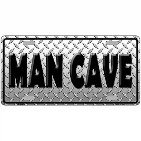 Man Cave Diamond Plate Pattern Metal Novelty License Plate 12" x 6" (LP)