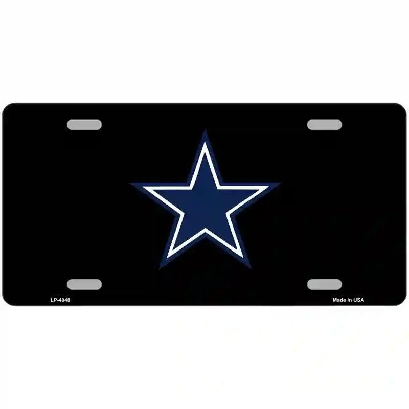 Black With Blue Star Metal Novelty License Plate Tag LP-4048