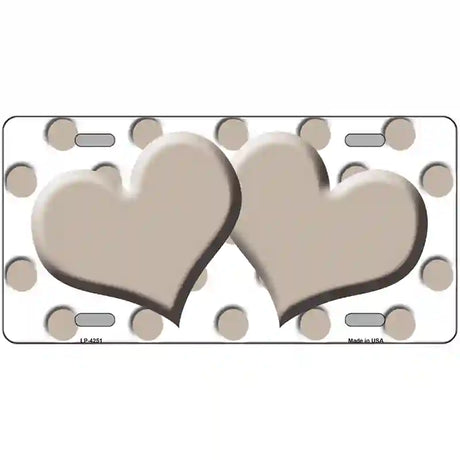 Tan White Polka Dot Tan Centered Hearts Novelty License Plate 12" x 6" (LP)