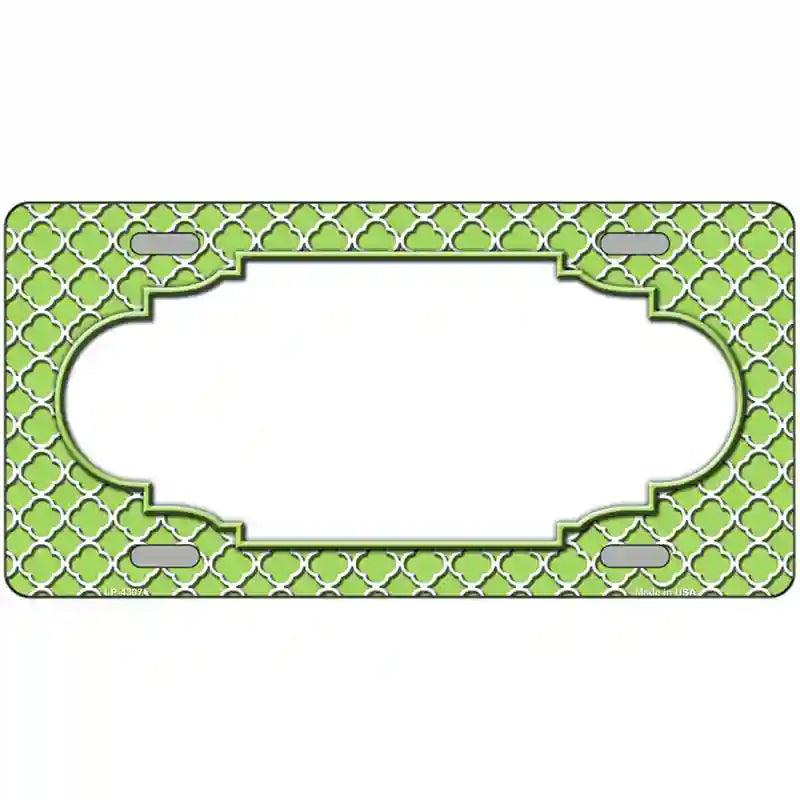 Lime Green White Quatrefoil Center Scallop Metal Novelty License Plate 12" x 6" (LP)