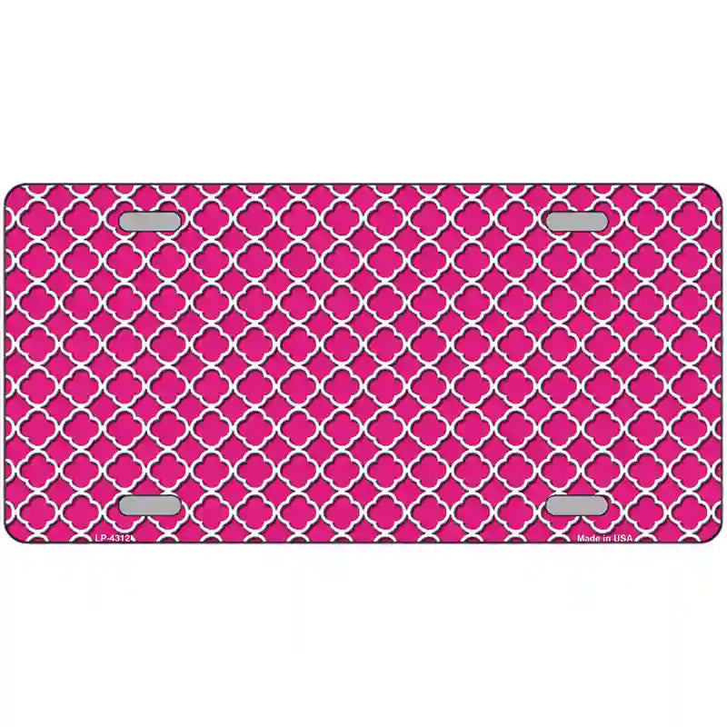 Pink White Quatrefoil Metal Novelty License Plate 12" x 6" (LP)