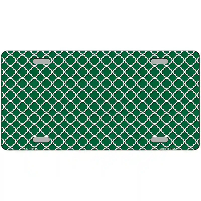 Green White Quatrefoil Metal Novelty License Plate 12" x 6" (LP)