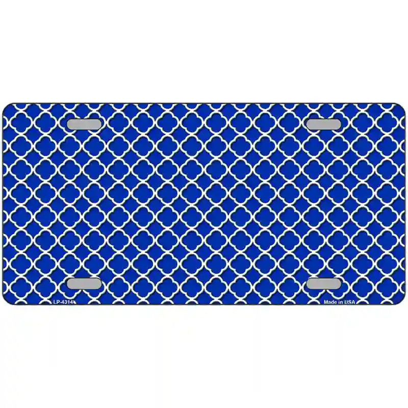 Blue White Quatrefoil Metal Novelty License Plate 12" x 6" (LP)