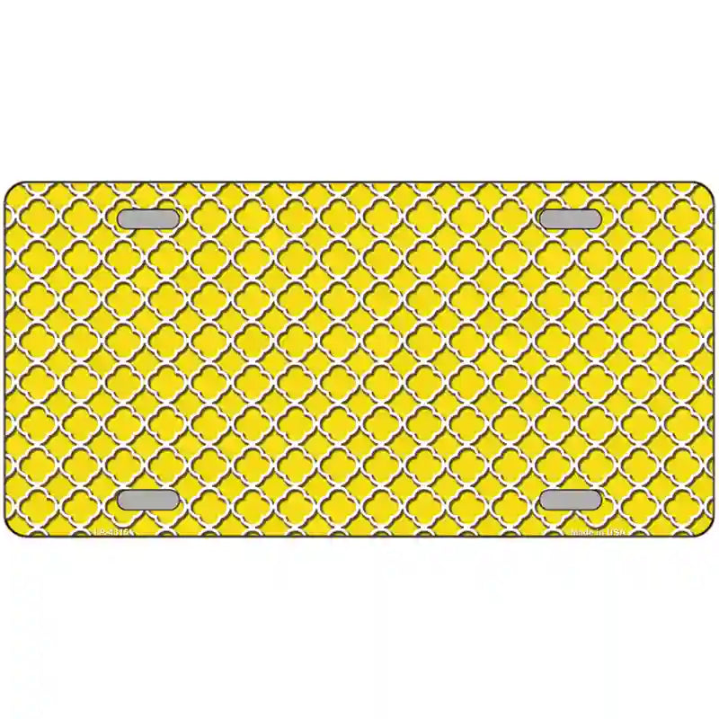 Yellow White Quatrefoil Metal Novelty License Plate 12" x 6" (LP)