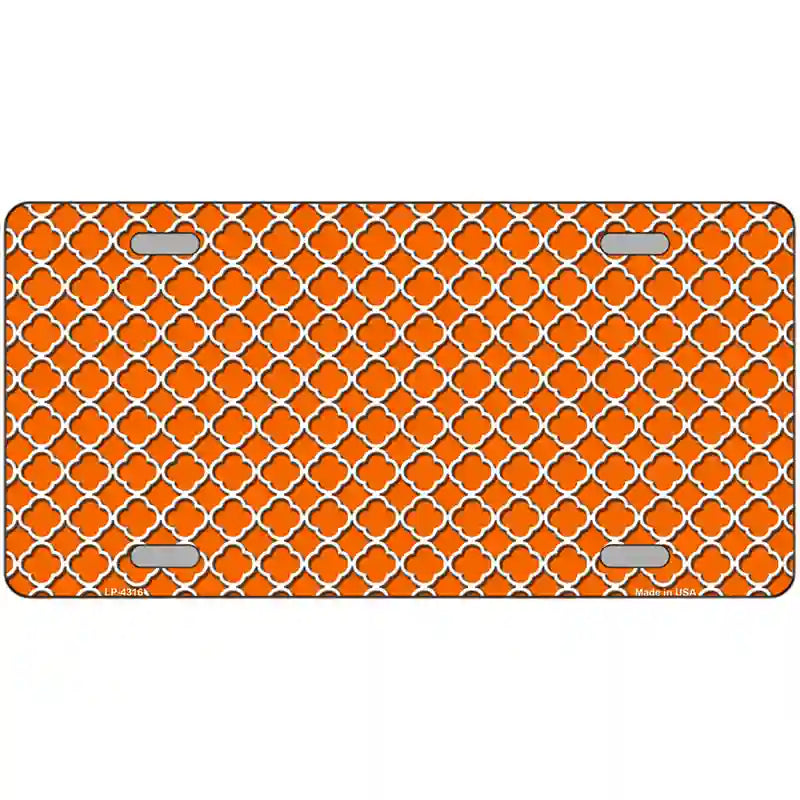 Orange White Quatrefoil Metal Novelty License Plate 12" x 6" (LP)