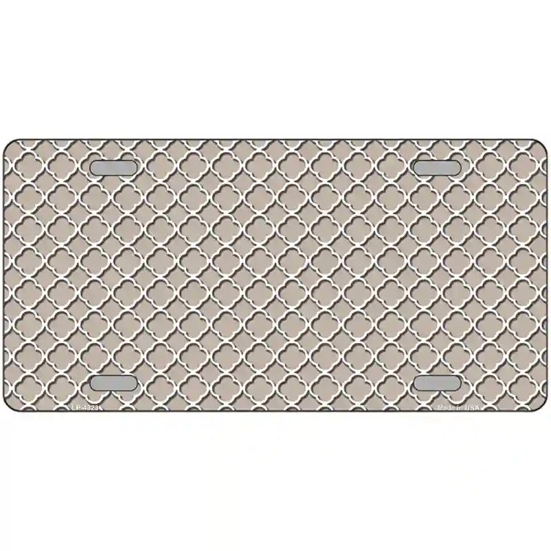 Tan White Quatrefoil Metal Novelty License Plate 12" x 6" (LP)