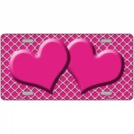 Pink White Quatrefoil Hot Pink Center Hearts Metal Novelty License Plate 12" x 6" (LP)