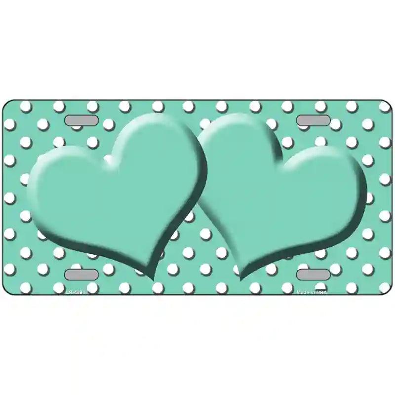 Mint White Polka Dot Center Hearts Metal Novelty License Plate 12" x 6" (LP)