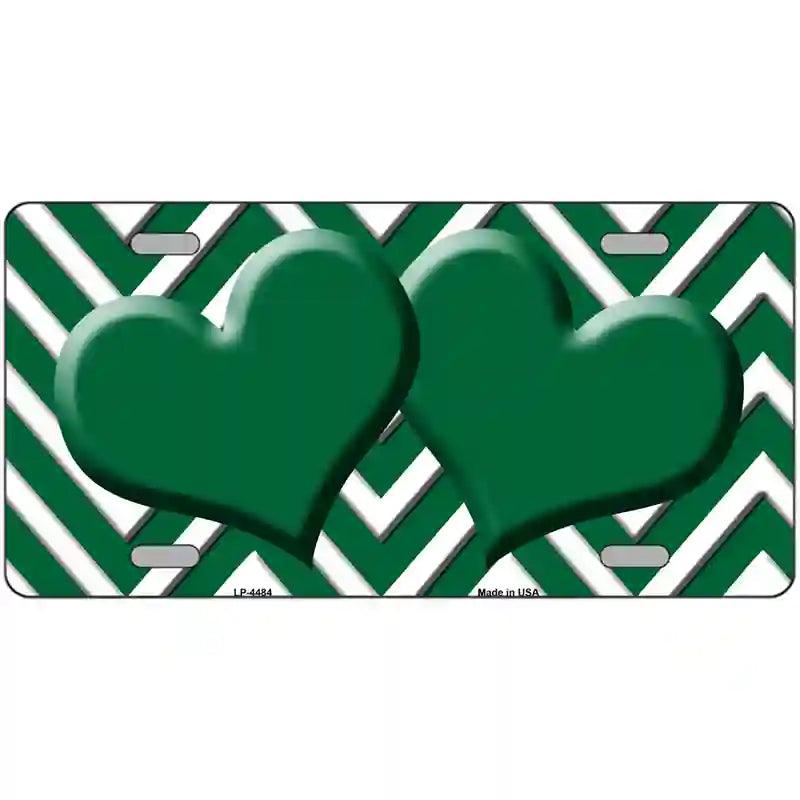Green White Chevron Green Center Hearts Metal Novelty License Plate LP-4484 12" x 6" (LP)