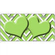 Lime Green White Chevron Lime Green Center Hearts Metal Novelty License Plate LP-4493 12" x 6" (LP)