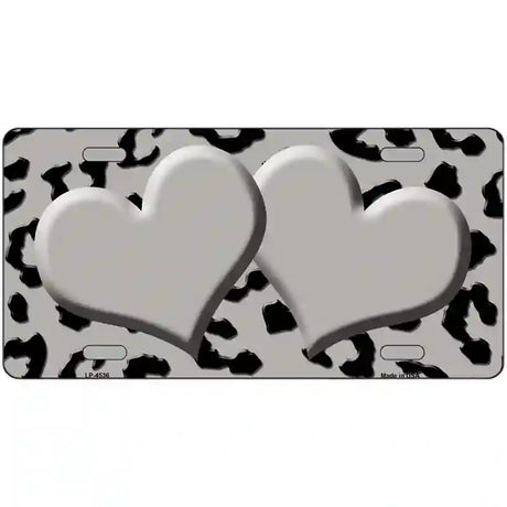 Grey Black Cheetah Gray Center Hearts Metal Novelty License Plate 12" x 6" (LP)