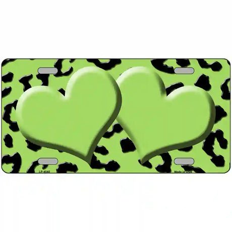 Lime Green Black Cheetah Lime Green Center Hearts Metal Novelty License Plate 12" x 6" (LP)