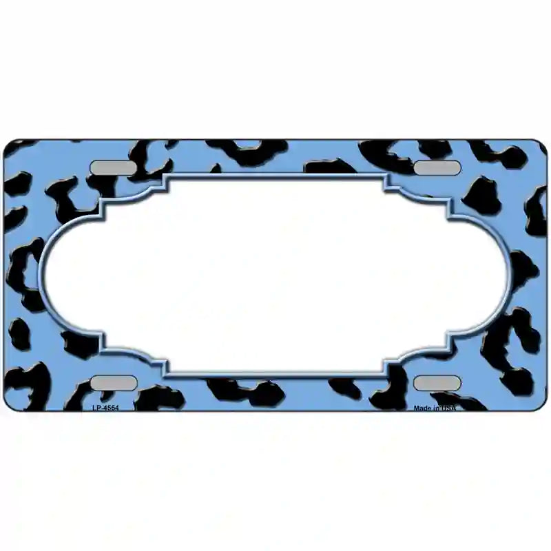 Light Blue Black Cheetah Scallop Metal Novelty License Plate 12" x 6" (LP)
