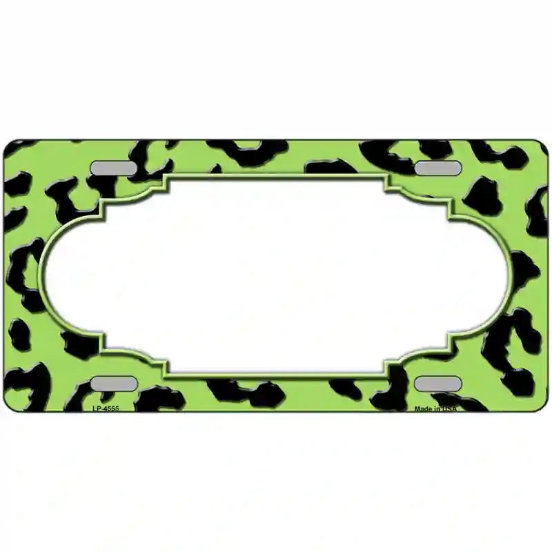 Lime Green Black Cheetah Scallop Metal Novelty License Plate 12" x 6" (LP)