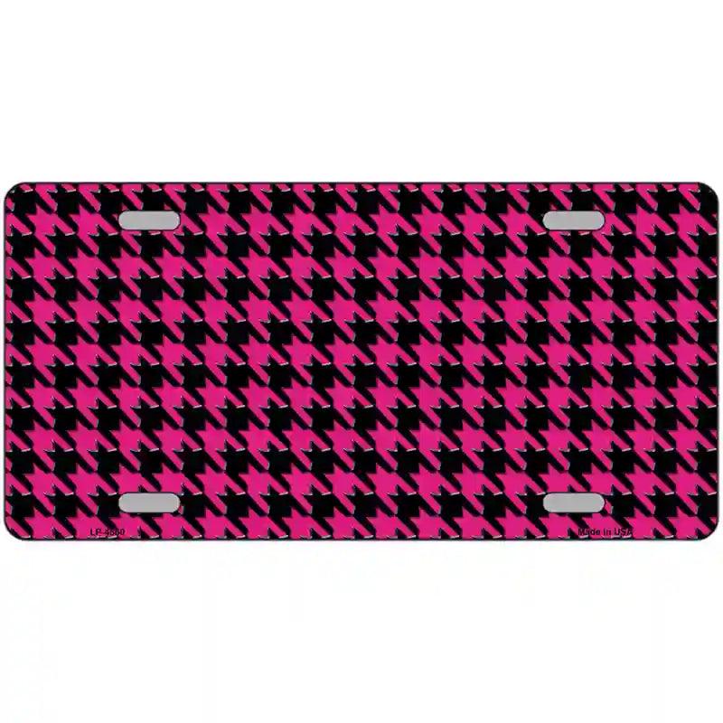 Pink Black Houndstooth Metal Novelty License Plate 12" x 6" (LP)