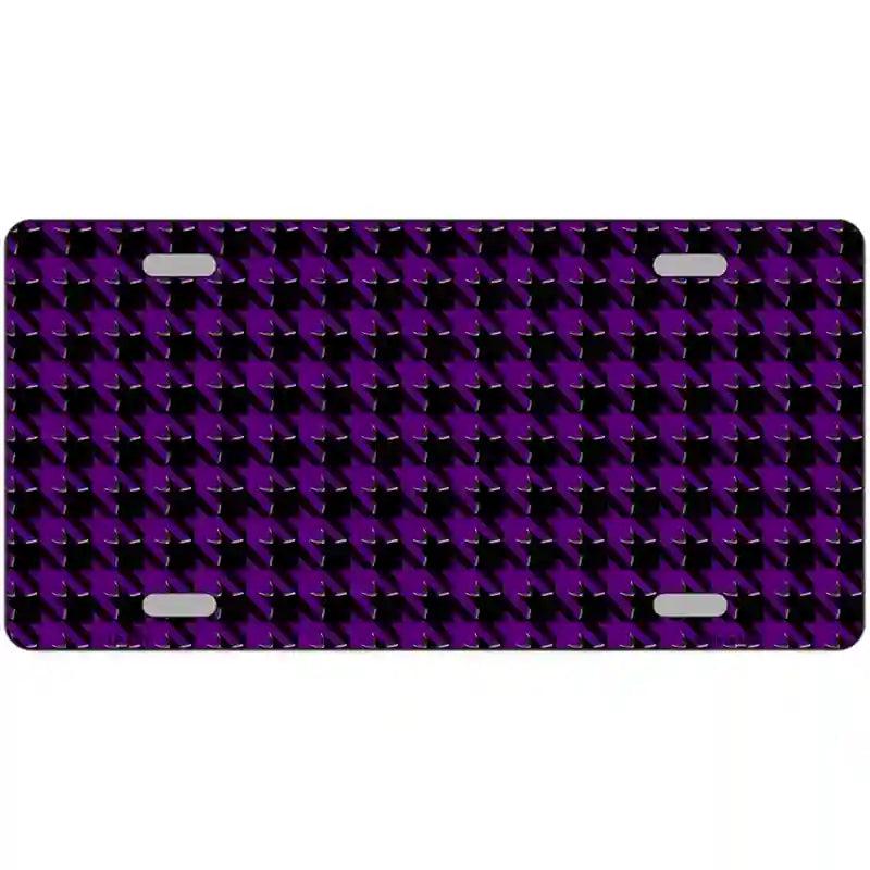 Purple Black Houndstooth Metal Novelty License Plate 12" x 6" (LP)