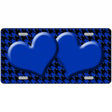 Blue Black Houndstooth Blue Center Hearts Metal Novelty License Plate 12" x 6" (LP)