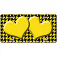 Yellow Black Houndstooth Yellow Center Hearts Metal Novelty License Plate 12" x 6" (LP)